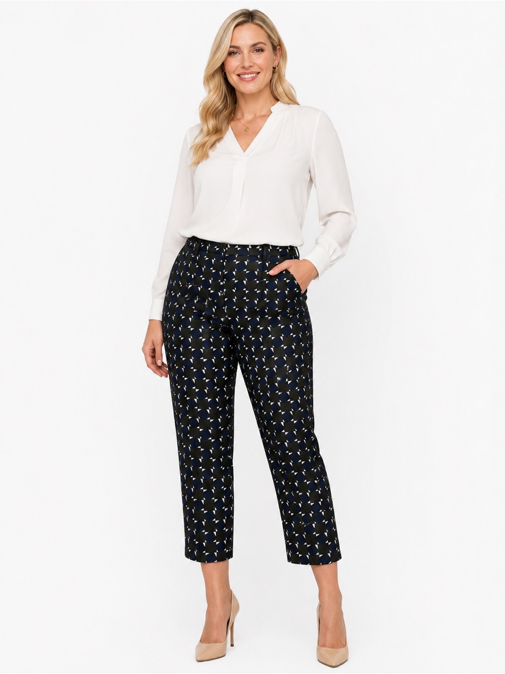 S Max Mara Women Geometric Crop Pants Size 12